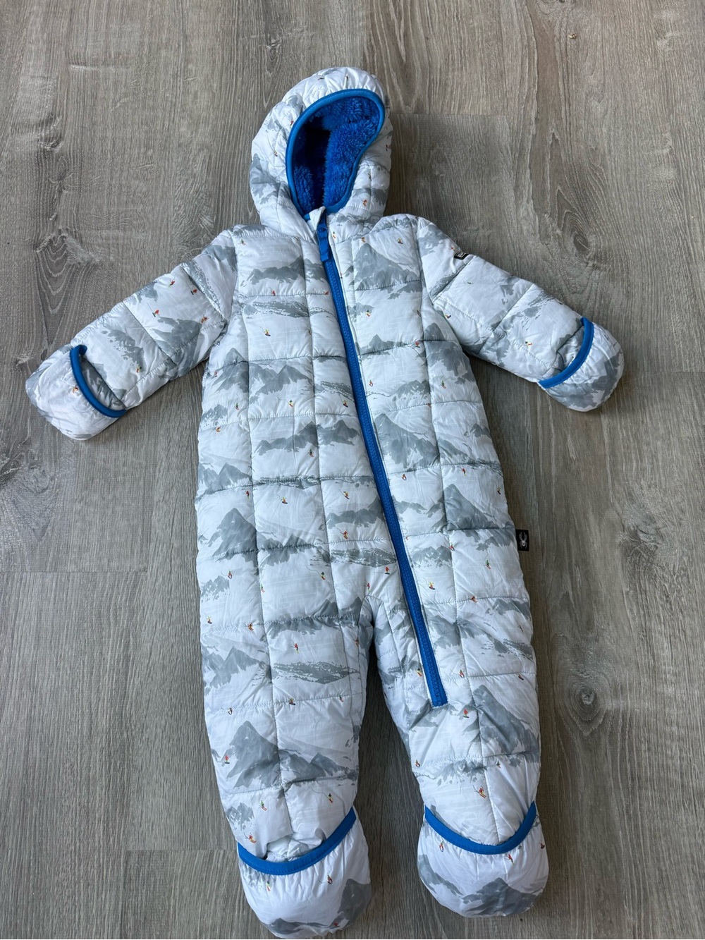Ski Mountain-Print Hooded Baby One-Piece Snowsuit Quilted